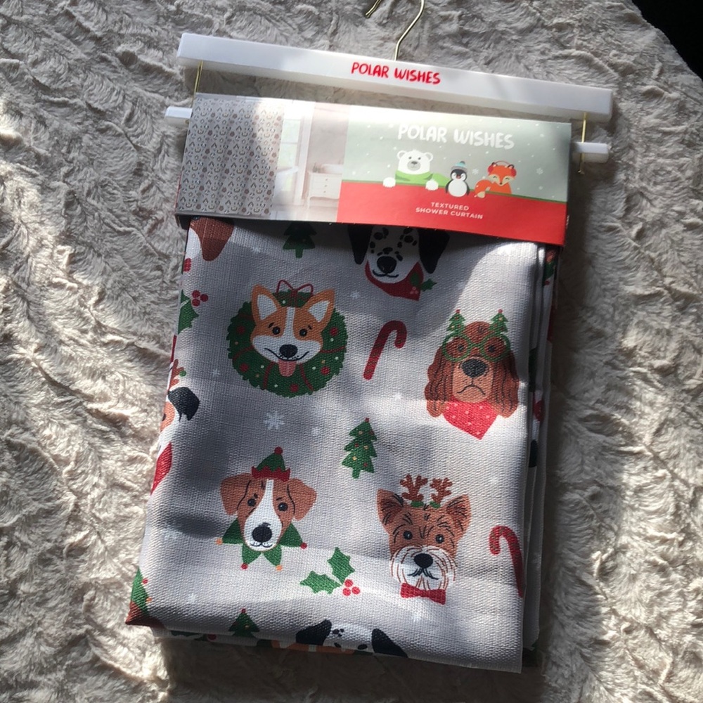 Polar Wishes Christmas Holiday Mixed Breed Dog Shower Curtain